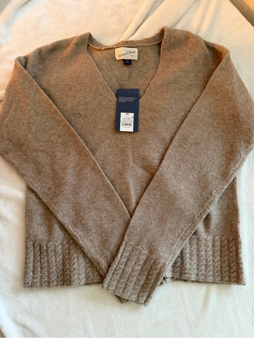 Eileen Fisher Cashmere-Blend V-Neck Sweater in Taupe Brown